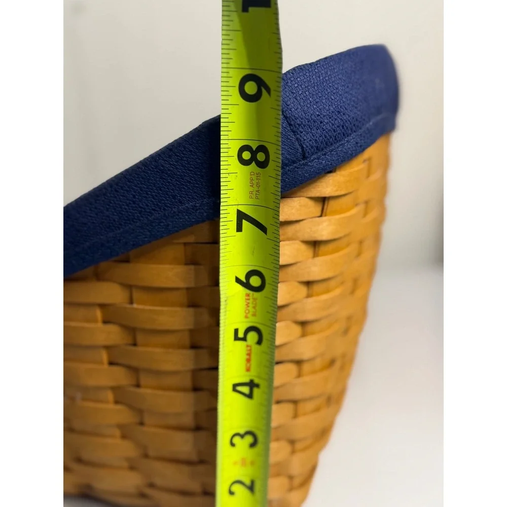 Longaberger Desk Top Organizer Woven Basket Blue Liner Plastic Protector Wood